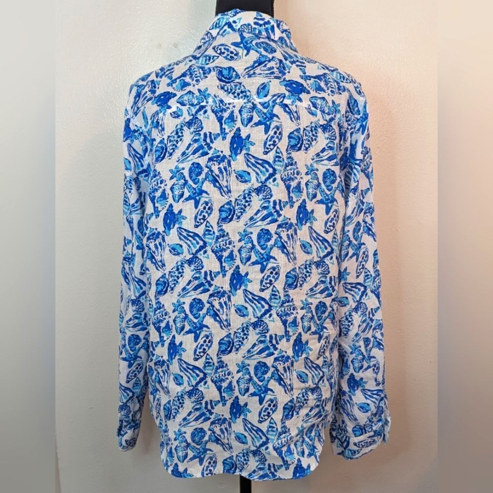 Lilly Pulitzer Resort Shell Coastal Cowgirl Beachy Chic Tropical Linen Top L - Picture 7 of 10